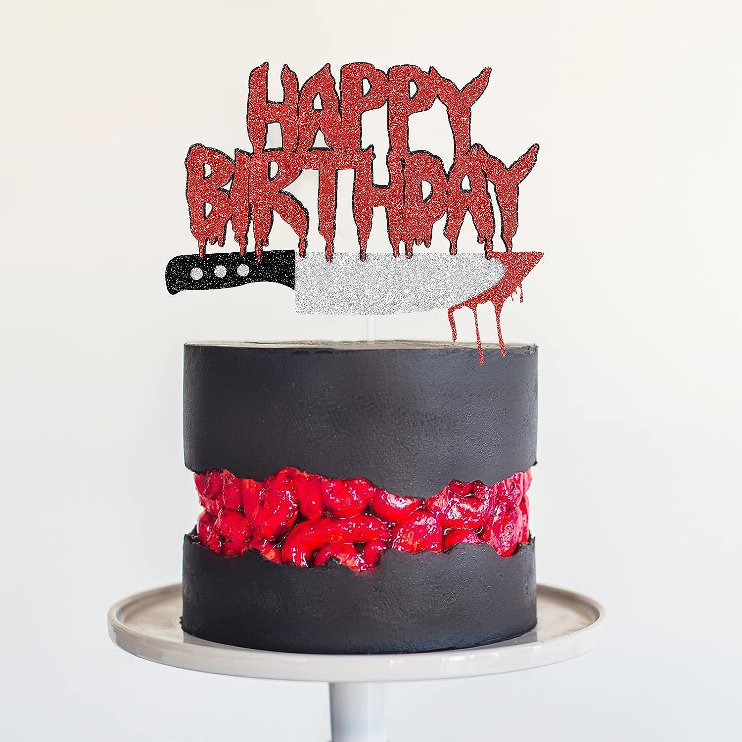 Halloween Horror Birthday Cake Topper Red Glitter Horror Killer Vampire Zombie Cake Topper Have A Killer Birthday Cake Topper for Halloween Zombie Vampire Bloody Birthday Party Cake Supplies