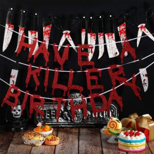 4 Pieces Halloween Vampire Party Decorations Supplies Have A Killer Birthday Banner Halloween Knife Hanging Banner for Halloween Horror Themed Birthday Decorations