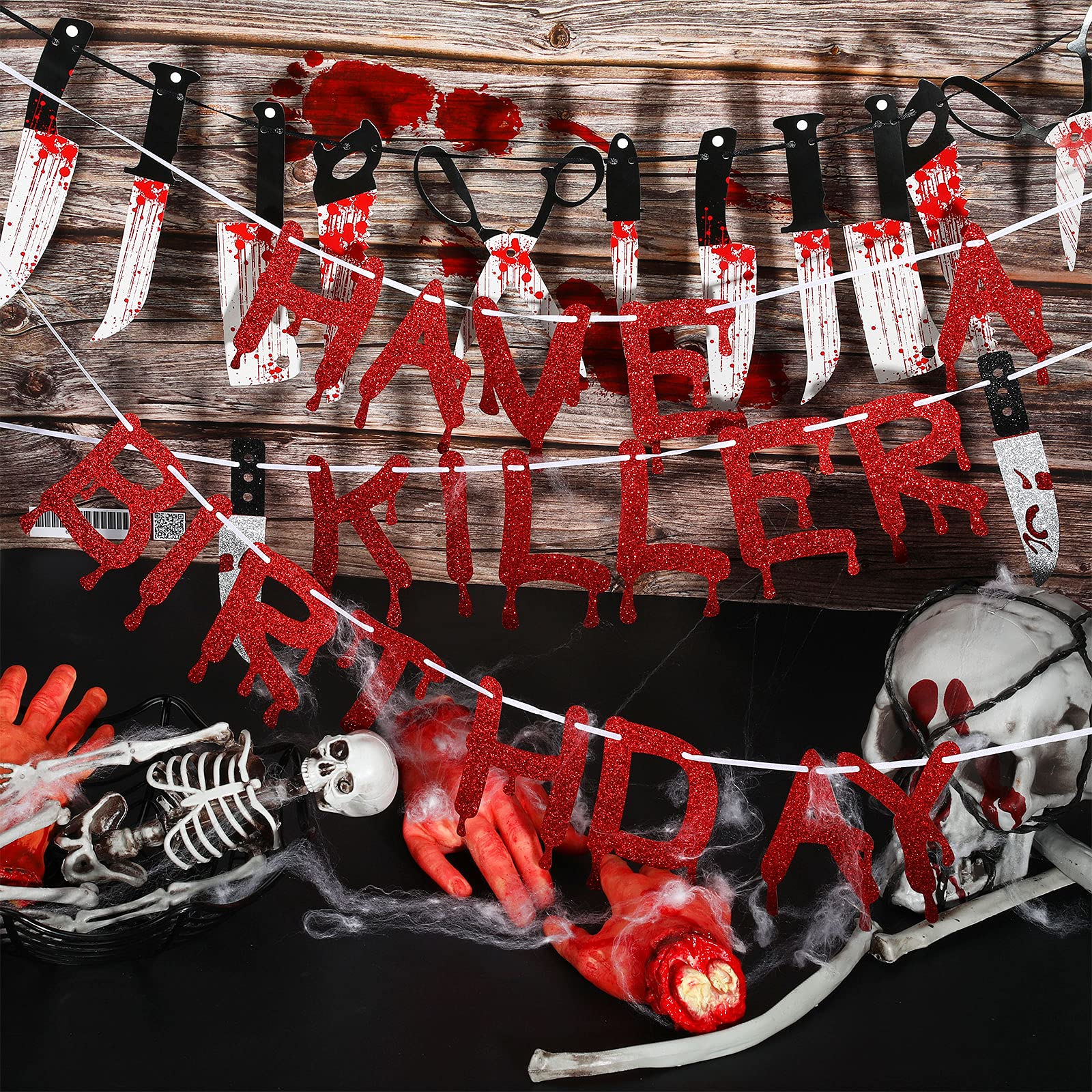 4 Pieces Halloween Vampire Party Decorations Supplies Have A Killer Birthday Banner Halloween Knife Hanging Banner for Halloween Horror Themed Birthday Decorations