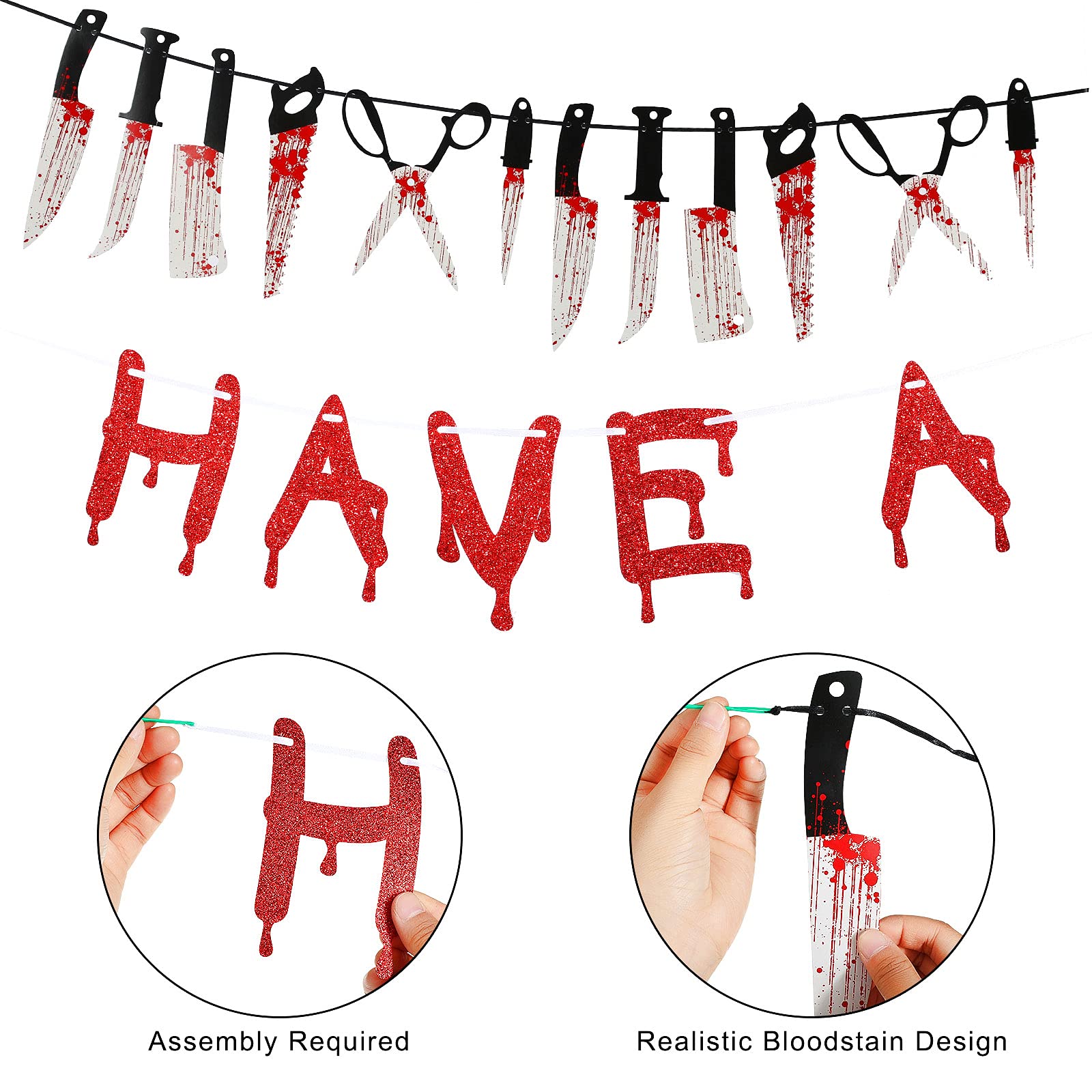 4 Pieces Halloween Vampire Party Decorations Supplies Have A Killer Birthday Banner Halloween Knife Hanging Banner for Halloween Horror Themed Birthday Decorations