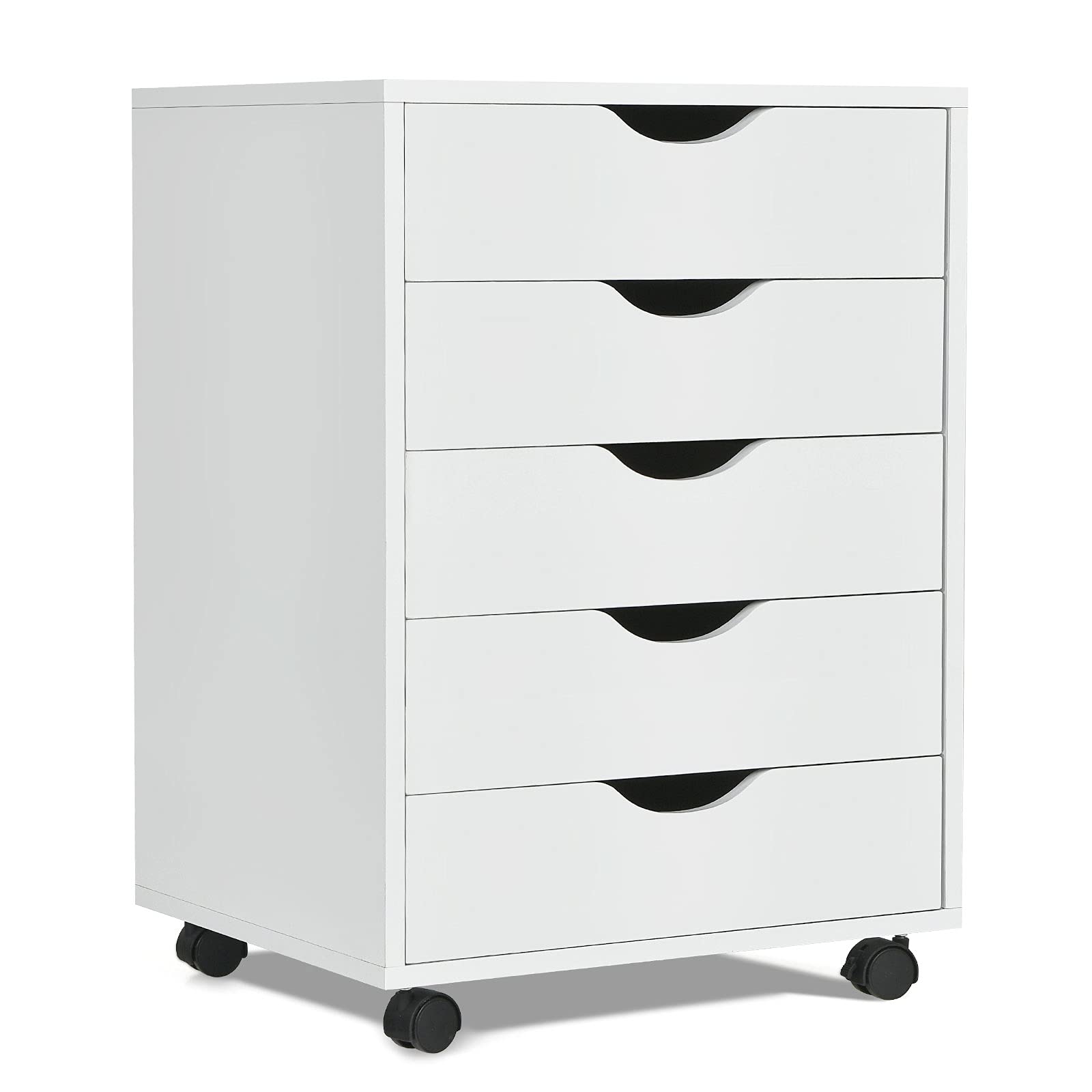 Giantex 5-Drawer Vertical File Cabinet, Mobile Office Storage Cabinet with Drawers, Large Capacity, 2 Lockable Casters and Universal Wheels, Under Desk Side Printer Stand Rolling File Cabinet (White)