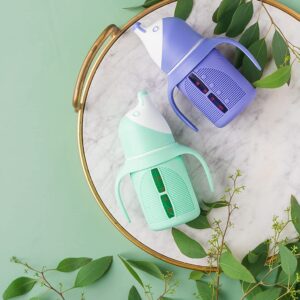 The Minis - Set of 2 - Glass Sippy Cup for Toddlers - 5oz | Spill-Proof | Silicone Straw | Mint Green & Indigo Purple | Liquids Never Touch Plastic