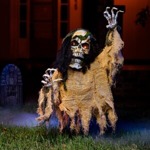 joyin halloween decoration animated zombie groundbreaker, light-up skeleton zombie groundbreaker prop with creepy sound for halloween outdoor, lawn, yard, patio decoration, haunted house decoration