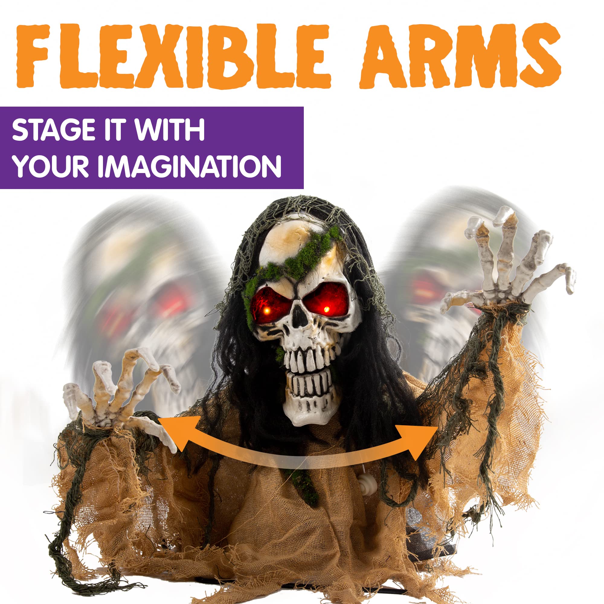 JOYIN Halloween Decoration Animated Zombie Groundbreaker, Light-up Skeleton Zombie Groundbreaker Prop with Creepy Sound for Halloween Outdoor, Lawn, Yard, Patio Decoration, Haunted House Decoration