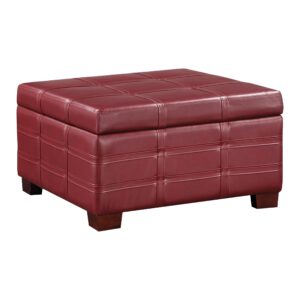 osp home furnishings detour strap square storage ottoman with tray and solid wood legs, crimson red faux leather