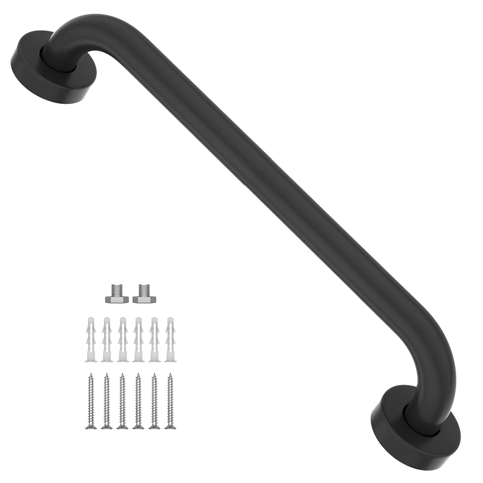 16 Inch Matte Black Shower Grab Bar-1" Diameter, iMomwee Stainless Steel Elderly Safety Bars, Bathroom Shower Balance Bar, Wall Handrail Support, Handicap Senior Disabled Pregnant Assist Bath Handle