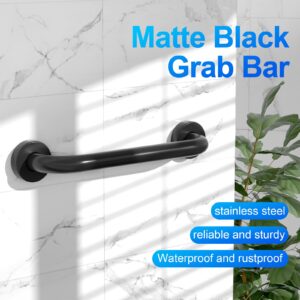 16 Inch Matte Black Shower Grab Bar-1" Diameter, iMomwee Stainless Steel Elderly Safety Bars, Bathroom Shower Balance Bar, Wall Handrail Support, Handicap Senior Disabled Pregnant Assist Bath Handle