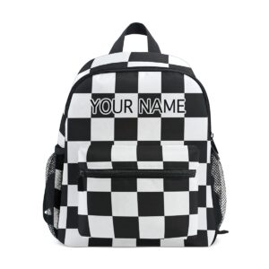 odawa custom black and white checkerboard backpack for boys girls, personalized backpack with name/text, customization preschool backpack kindergarten