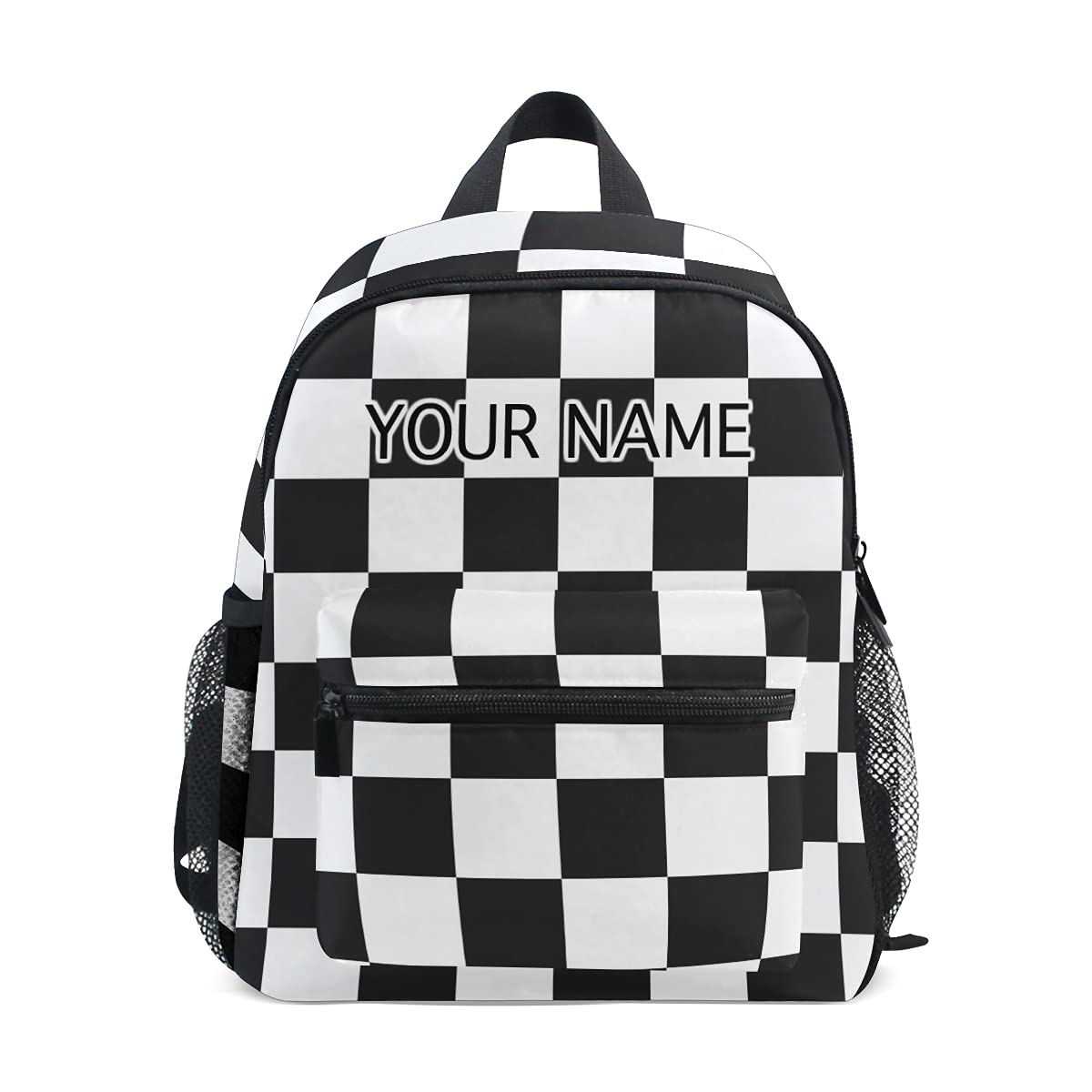 ODAWA Custom Black and White Checkerboard Backpack for Boys Girls, Personalized Backpack with Name/Text, Customization Preschool Backpack Kindergarten