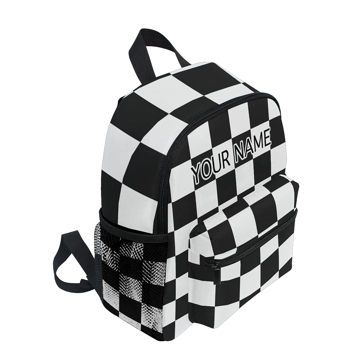 ODAWA Custom Black and White Checkerboard Backpack for Boys Girls, Personalized Backpack with Name/Text, Customization Preschool Backpack Kindergarten