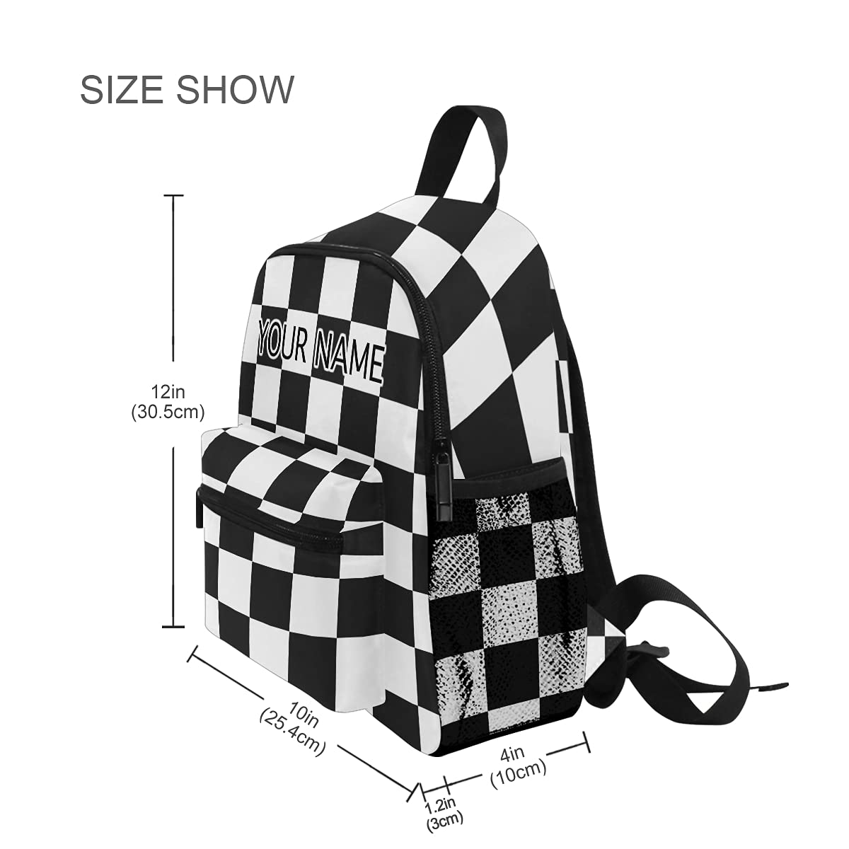 ODAWA Custom Black and White Checkerboard Backpack for Boys Girls, Personalized Backpack with Name/Text, Customization Preschool Backpack Kindergarten