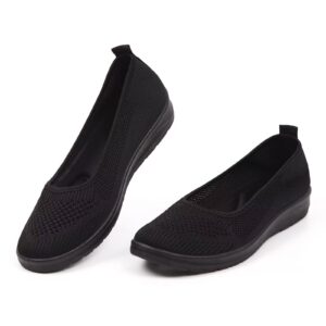 musshoe walking shoes women breathe mesh slip on sneakers women comfortable lightweight, black 11