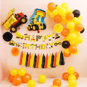 Garma Birthday Party Decorations for Kids, Construction Birthday Party Supplies with Excavator Foil Balloons,Construction Signs,Cupcake Toppers, Banners for Construction Birthday Party Decorations Kit