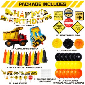 Garma Birthday Party Decorations for Kids, Construction Birthday Party Supplies with Excavator Foil Balloons,Construction Signs,Cupcake Toppers, Banners for Construction Birthday Party Decorations Kit