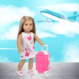 BDDOLL 18 Inch Girl Doll Clothes Accessories Travel Play Set Including Suitcase Luggage, Unicorn Dress, Sunglasses, Camera, Computer, Phone, Ipad,Travel Pillow fit 18 Inch Doll