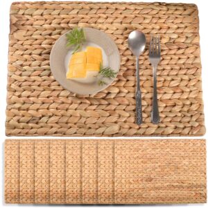 sokfarm boho placemats set of 8, rectangle placemats for dining table, water hyacinth wicker placemats, straw placemats rectangle woven placemats set of 8, placemats for dining table set of 8, 17x12