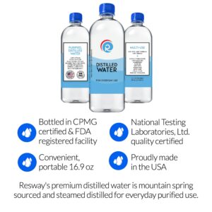 Resway Distilled Water 16.9 fl.oz. | General Multi-Use | Purified Distilled Water for Drinking, Baby Formula, Nutrition Powder, Aquarium Care | Everyday Use | 12 Pack