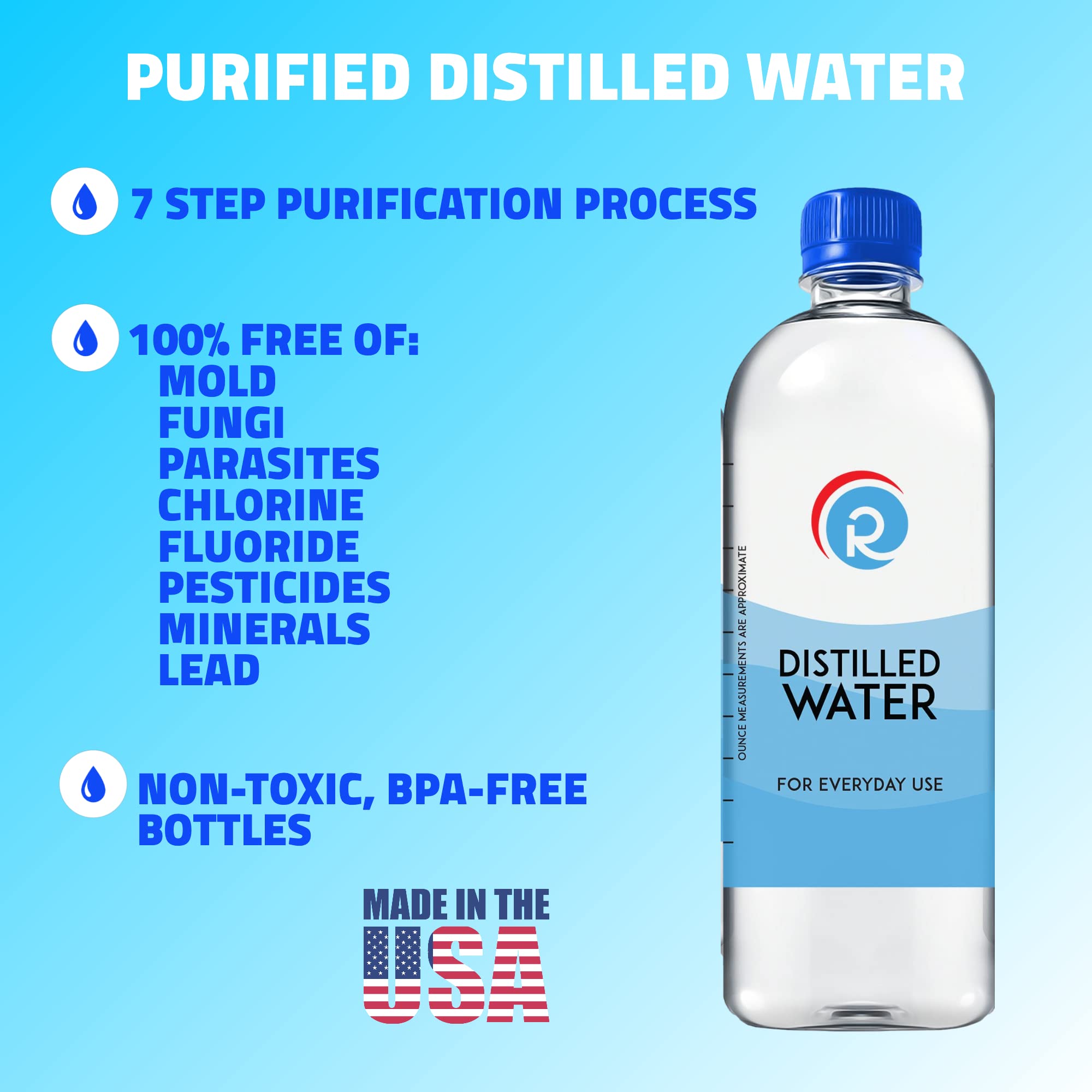 Resway Distilled Water 16.9 fl.oz. | General Multi-Use | Purified Distilled Water for Drinking, Baby Formula, Nutrition Powder, Aquarium Care | Everyday Use | 12 Pack