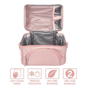 Bentgo® Deluxe Lunch Bag - Durable and Insulated Lunch Tote with Zippered Outer Pocket, Internal Mesh Pocket, Padded & Adjustable Straps, & 2-Way Zippers - Fits Most Lunch Boxes (Blush)