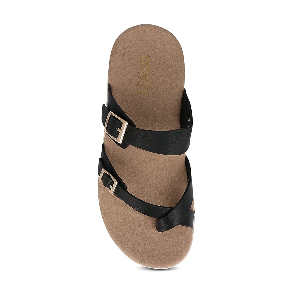 Gravity Defyer Women's GDEFY Yontal Leather Fashion Sandal 7 M US - VersoShock Proven Performance Orthotic Slides