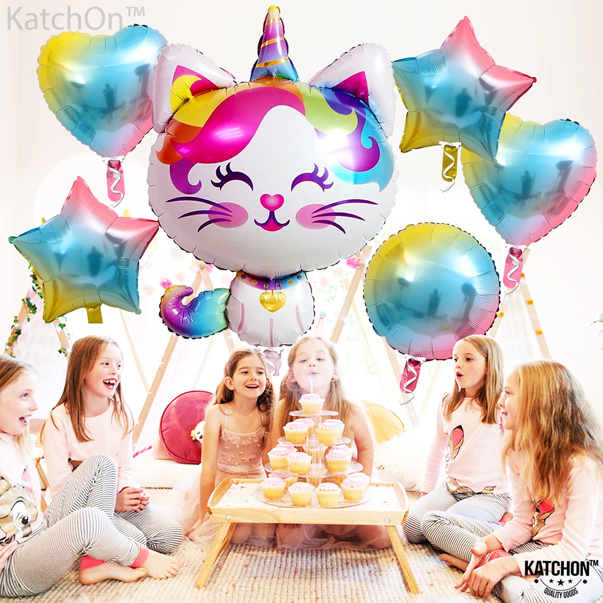 KatchOn, Giant Cute Caticorn Party Supplies - 36 Inch, Pack of 6 | Caticorn Balloon, Caticorn Birthday Party Supplies | Kitty Balloons, Kitty Birthday Party Supplies | Cat Balloons for Birthday Party