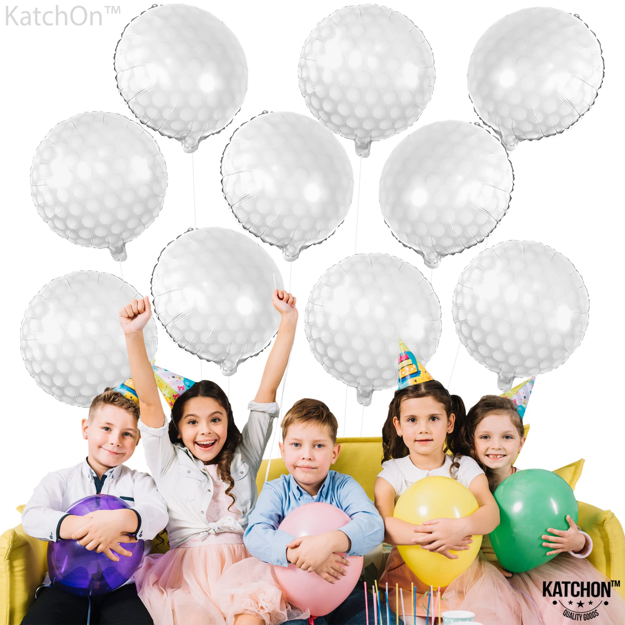 KatchOn, 10 Pcs Golf Balloons for Birthday Party - 18 Inch | Foil Golf Ball Balloons for Golf Party Decorations, Hole In One Birthday Decorations | Golf Party Supplies, Golf Birthday Party Decorations