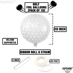 KatchOn, 10 Pcs Golf Balloons for Birthday Party - 18 Inch | Foil Golf Ball Balloons for Golf Party Decorations, Hole In One Birthday Decorations | Golf Party Supplies, Golf Birthday Party Decorations