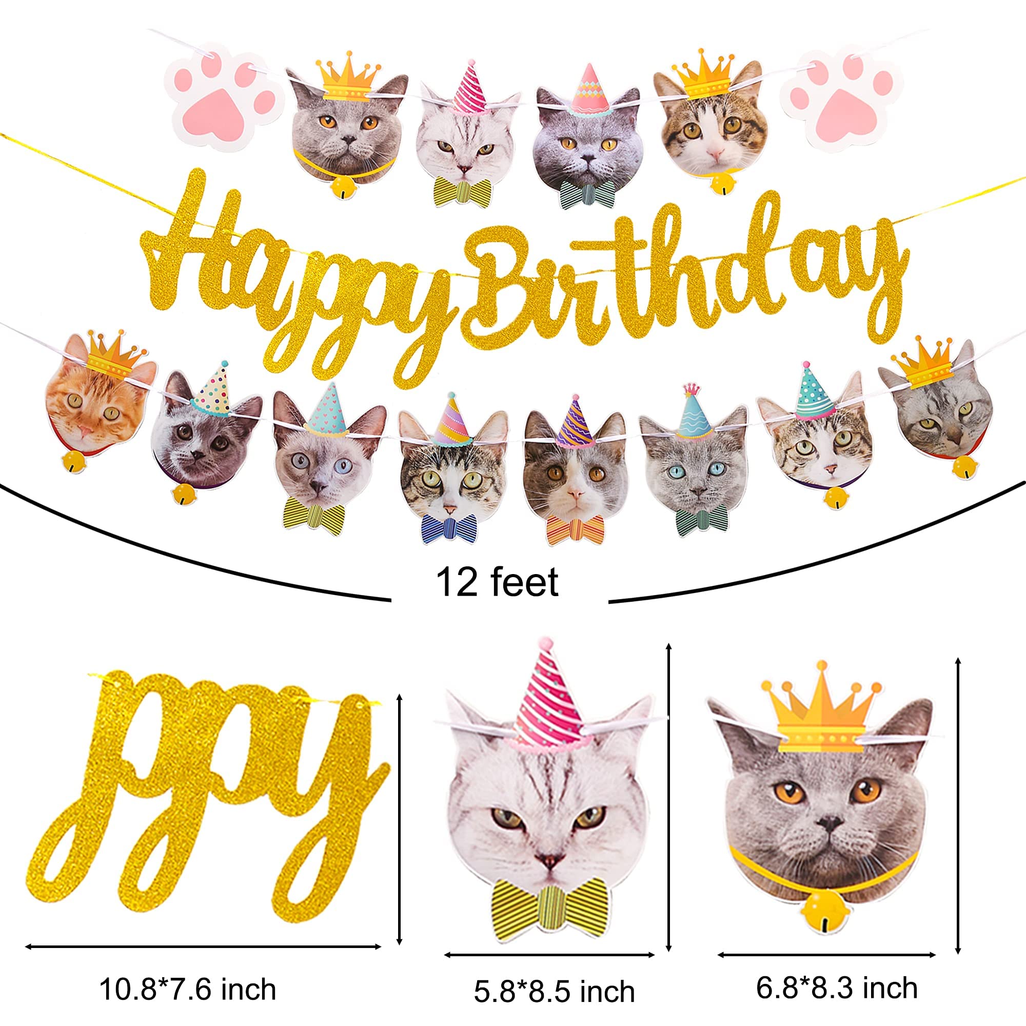 42pcs Cat Birthday Party Decoration Set, Cat Face Banner Latex Balloons Kitten Happy Birthday Cake Cupcake Toppers for Meow Kitty Theme Birthday Party Supplies