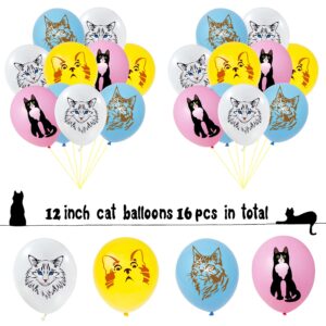 42pcs Cat Birthday Party Decoration Set, Cat Face Banner Latex Balloons Kitten Happy Birthday Cake Cupcake Toppers for Meow Kitty Theme Birthday Party Supplies