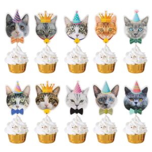 42pcs Cat Birthday Party Decoration Set, Cat Face Banner Latex Balloons Kitten Happy Birthday Cake Cupcake Toppers for Meow Kitty Theme Birthday Party Supplies