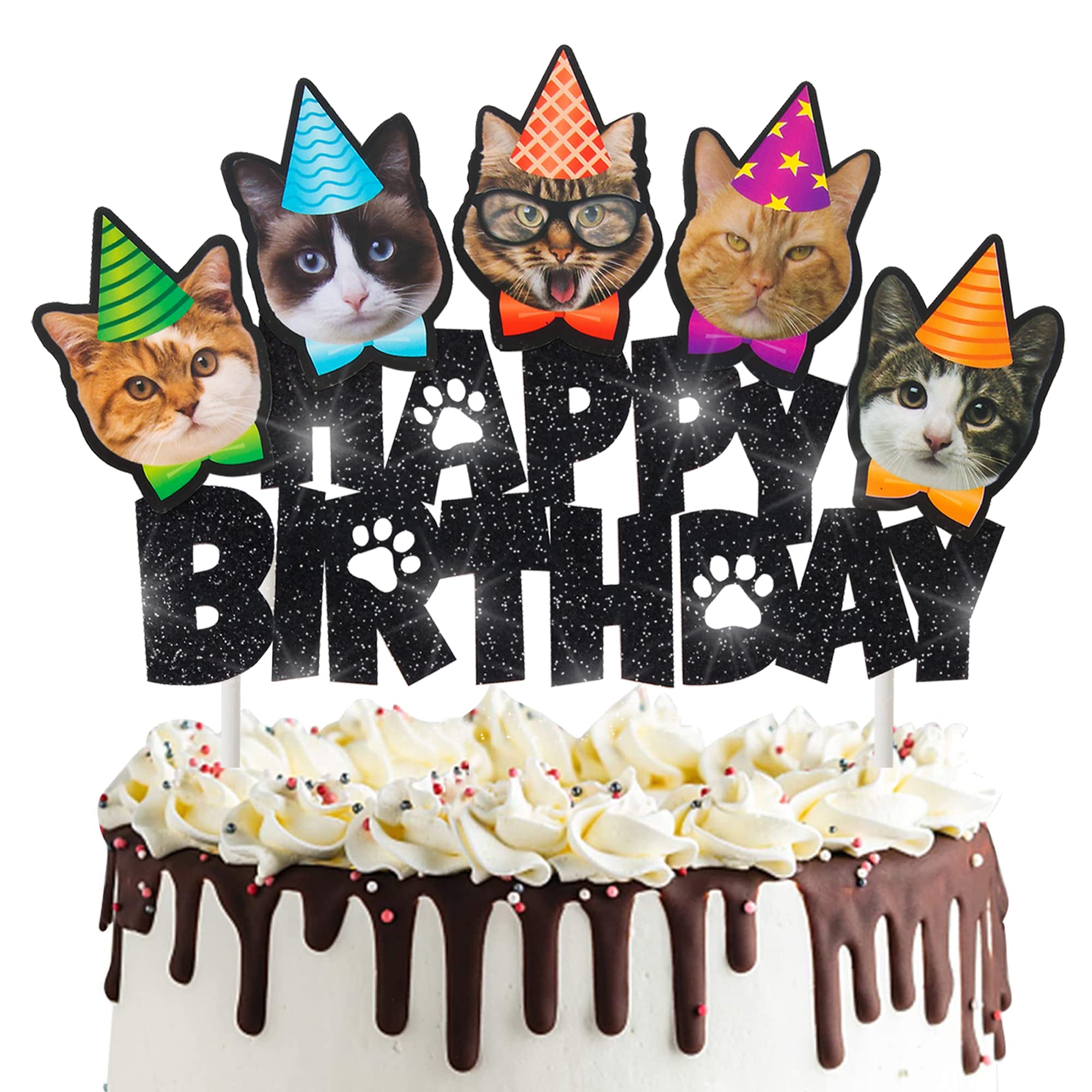 42pcs Cat Birthday Party Decoration Set, Cat Face Banner Latex Balloons Kitten Happy Birthday Cake Cupcake Toppers for Meow Kitty Theme Birthday Party Supplies