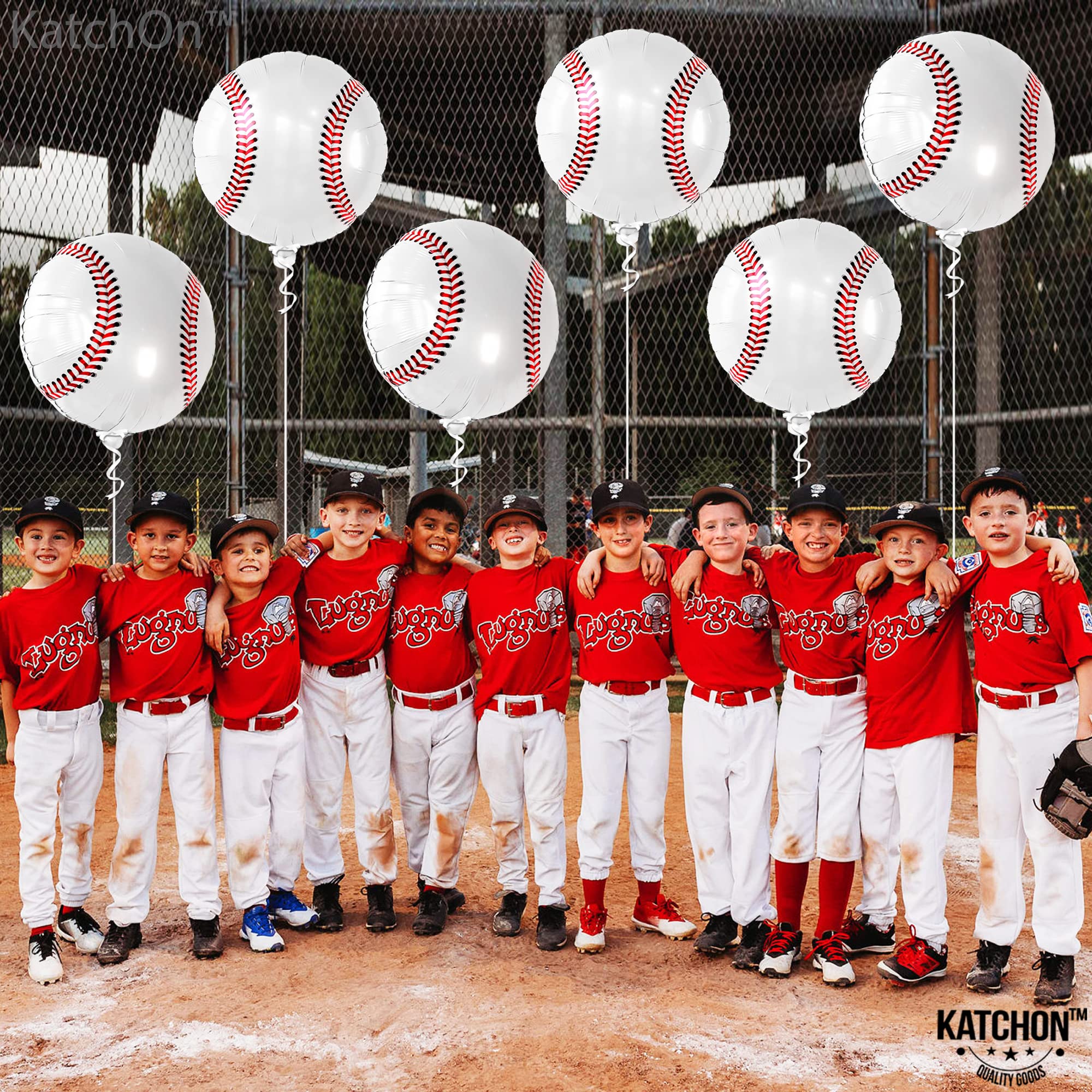 KatchOn, Baseball Balloons for Vintage Baseball Party Decorations - 18 Inch, Pack of 6 | Baseball Mylar Balloon, Baseball Decorations for Birthday Party Decorations | Baseball Baby Shower Decorations