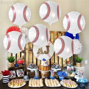 KatchOn, Baseball Balloons for Vintage Baseball Party Decorations - 18 Inch, Pack of 6 | Baseball Mylar Balloon, Baseball Decorations for Birthday Party Decorations | Baseball Baby Shower Decorations