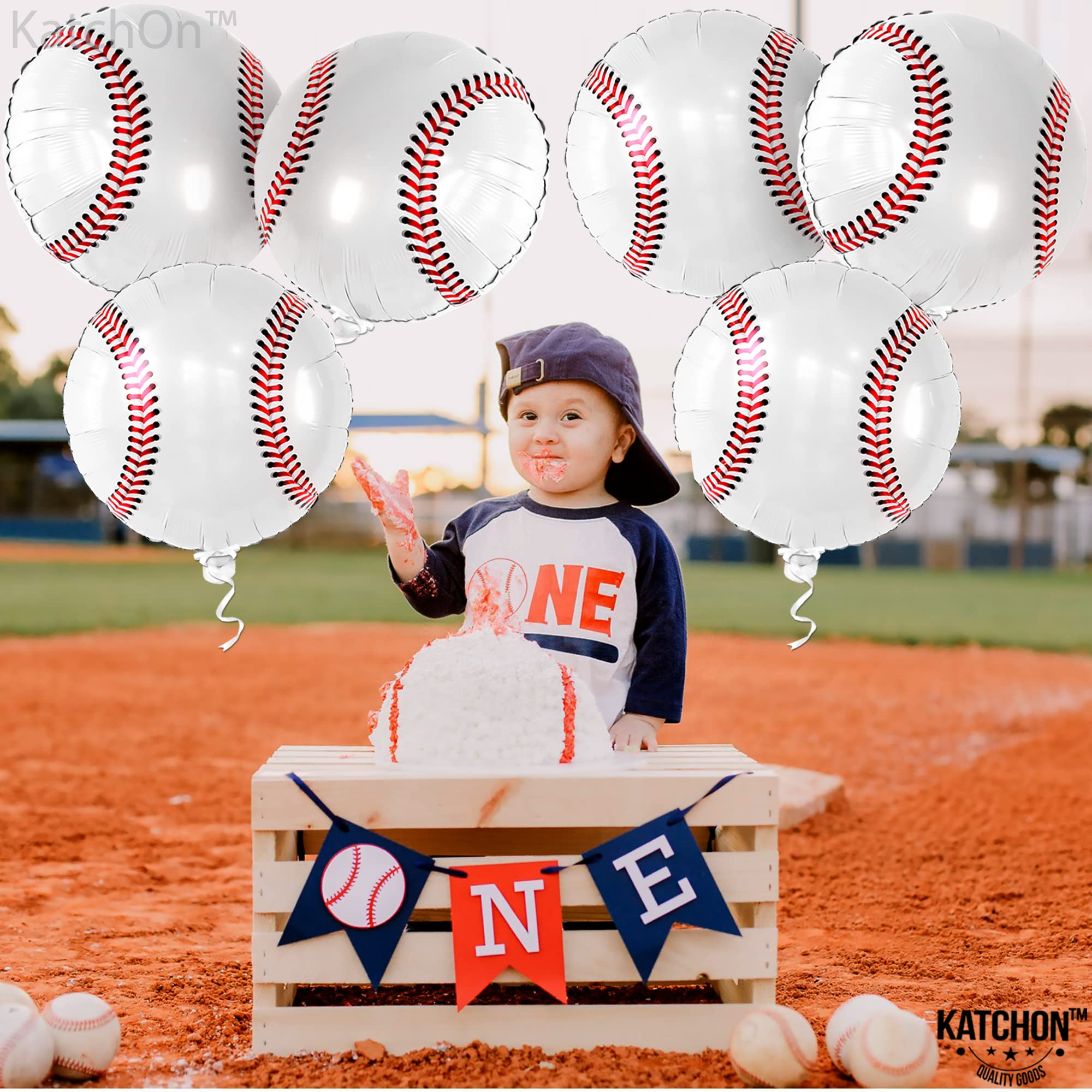 KatchOn, Baseball Balloons for Vintage Baseball Party Decorations - 18 Inch, Pack of 6 | Baseball Mylar Balloon, Baseball Decorations for Birthday Party Decorations | Baseball Baby Shower Decorations