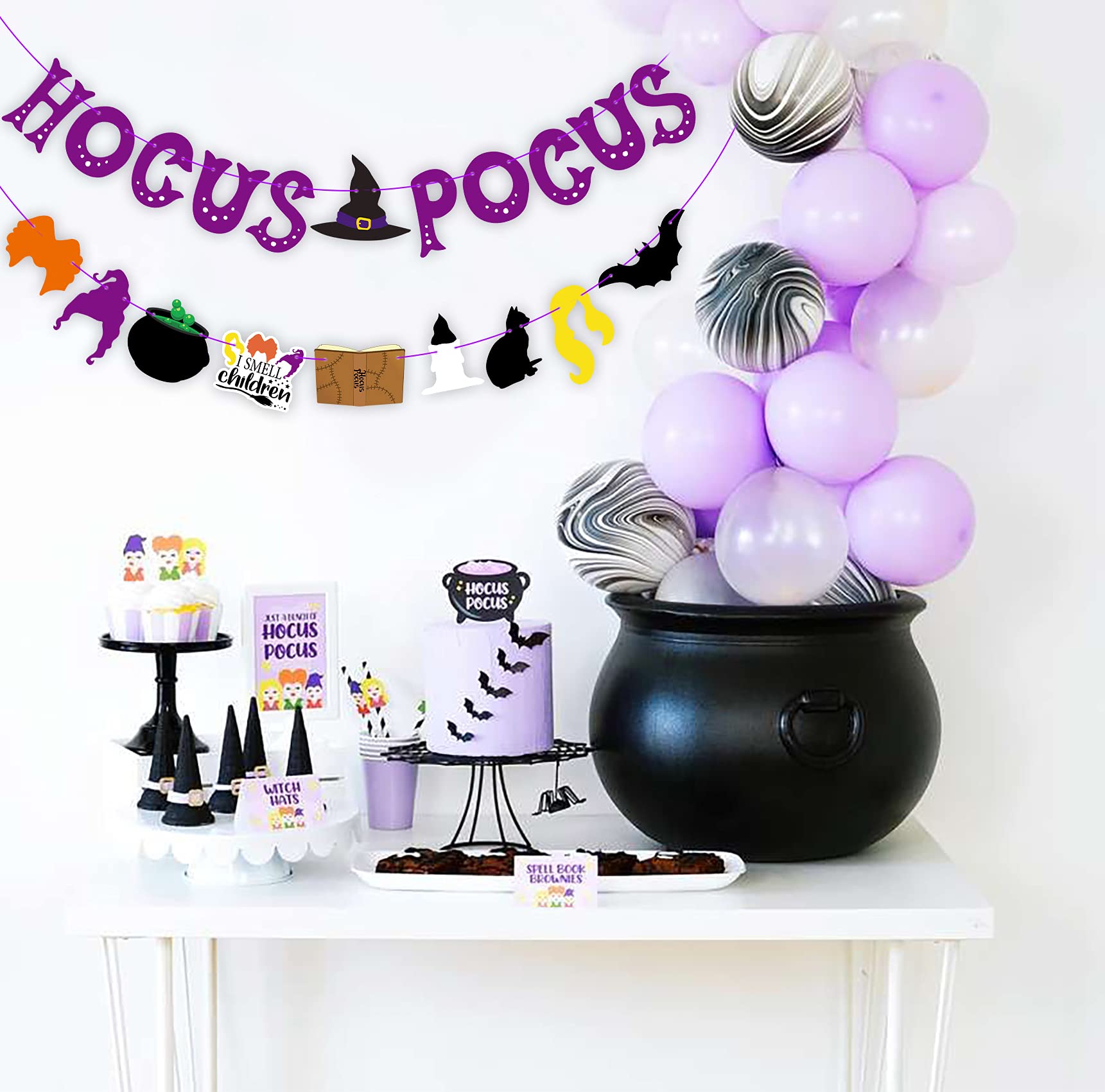 Joy Bang Halloween Hocus Pocus Decoration, Hocus Pocus Theme Banner Spell Book Cat Witch Hats, Witches Stisters Banner Wall Decor for Home Classroom Office, Party Supplies for Kids Adults