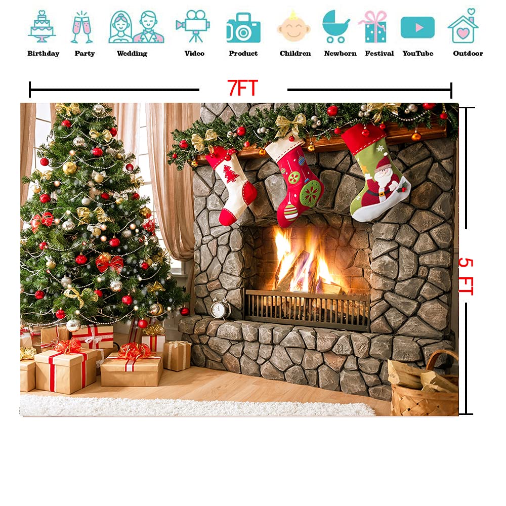 CYLYH 7x5FT Christmas Photography Backdrops Child Christmas Fireplace Decoration Background Xmas Party Background Christmas Fireplace Theme Backdrop for Photography Decor Booth Props D548