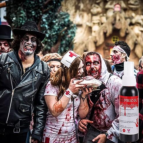 MEICOLY Blood Splatter, 2.1oz Fake Blood Spray, Halloween Liquid Blood for Clothes, Zombie Bride, Vampire and Monster SFX Scary Clown Makeup & Dress Up,Dark,1 Pack