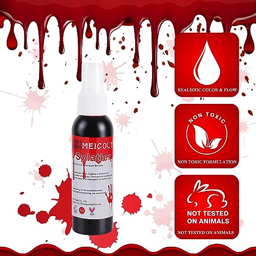MEICOLY Blood Splatter, 2.1oz Fake Blood Spray, Halloween Liquid Blood for Clothes, Zombie Bride, Vampire and Monster SFX Scary Clown Makeup & Dress Up,Dark,1 Pack