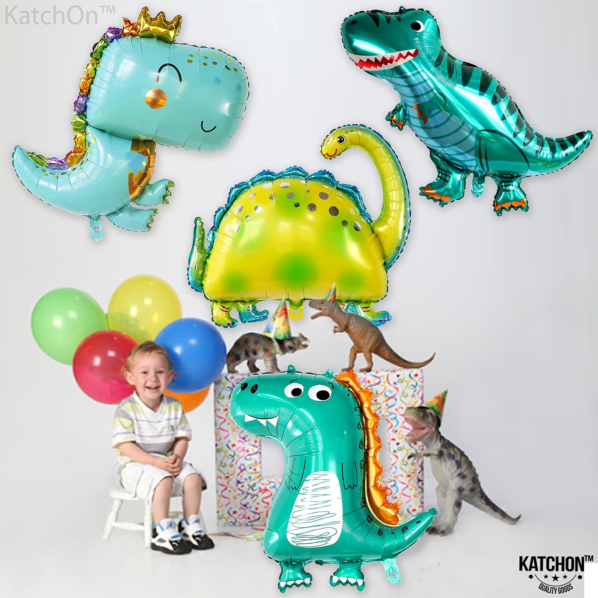 KatchOn, Huge Dinosaur Balloon Set - 38 Inch, Pack of 4 | Dino Balloons for Baby Dinosaur Party Decorations | Dinosaur foil Balloons for Dinosaur Baby Shower Decorations | Dinosaur Birthday Balloons