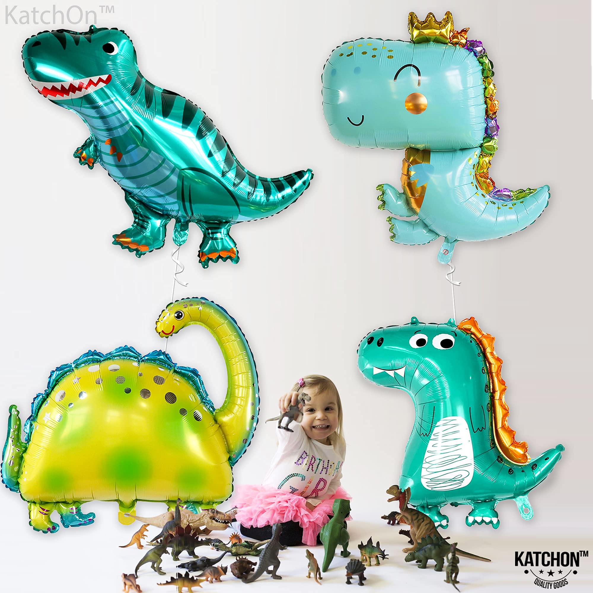 KatchOn, Huge Dinosaur Balloon Set - 38 Inch, Pack of 4 | Dino Balloons for Baby Dinosaur Party Decorations | Dinosaur foil Balloons for Dinosaur Baby Shower Decorations | Dinosaur Birthday Balloons