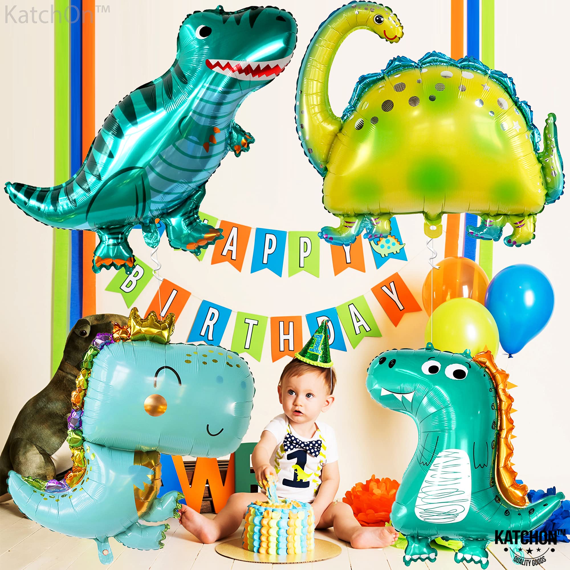 KatchOn, Huge Dinosaur Balloon Set - 38 Inch, Pack of 4 | Dino Balloons for Baby Dinosaur Party Decorations | Dinosaur foil Balloons for Dinosaur Baby Shower Decorations | Dinosaur Birthday Balloons