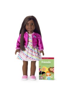 american girl truly me 18-inch doll #80 with brown eyes, black hair, and very deep skin with neutral undertones, for ages 6+