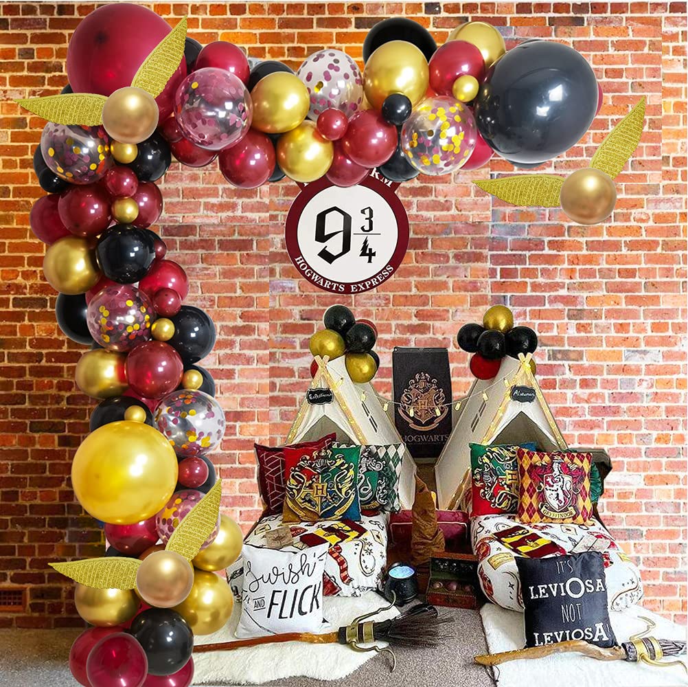 Halloween Magical Wizard School Party Balloons Garland Decorations, 111 PCS 18" 12" 10" 5" Magician Party Balloons Burgundy Black Gold Confetti Magical Decor Supplies for Kids Birthday Halloween Party