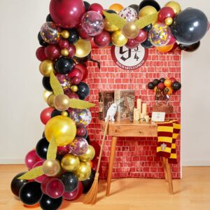 Halloween Magical Wizard School Party Balloons Garland Decorations, 111 PCS 18" 12" 10" 5" Magician Party Balloons Burgundy Black Gold Confetti Magical Decor Supplies for Kids Birthday Halloween Party