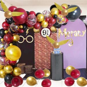 Halloween Magical Wizard School Party Balloons Garland Decorations, 111 PCS 18" 12" 10" 5" Magician Party Balloons Burgundy Black Gold Confetti Magical Decor Supplies for Kids Birthday Halloween Party