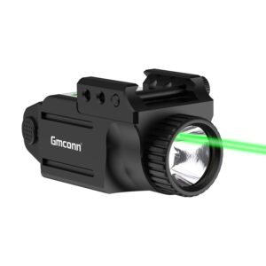 gmconn pistol flashlight green laser white led light combo with compact rail mount for handgun picatinny rail (green laser)