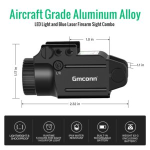 Gmconn Pistol Flashlight Green Laser White LED Light Combo with Compact Rail Mount for Handgun Picatinny Rail (Green Laser)