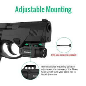 Gmconn Pistol Flashlight Green Laser White LED Light Combo with Compact Rail Mount for Handgun Picatinny Rail (Green Laser)