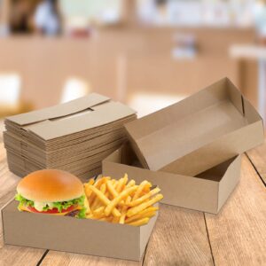 DEAYOU 50 Pack Paper Trays, Kraft Food Containers, Paperboard Food Box Tray for Party, Brown Fast Food Holders for Stadium, Theater, Nacho