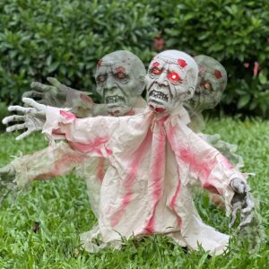 kacwsoay outdoor halloween scary decorations zombie groundbreaker décor, moveable creepy scary animated sound effect prop for hallowmas haunted house lawn yard party